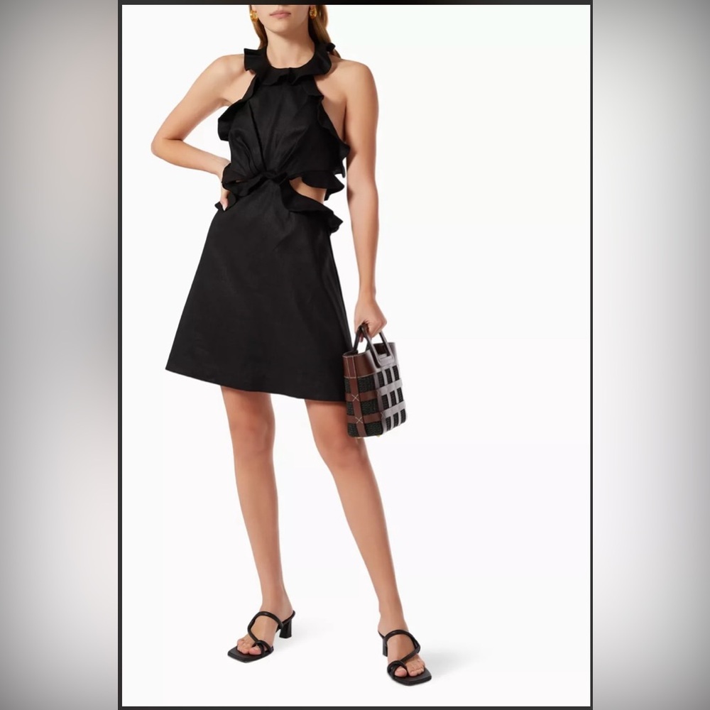 NWT Zimmerman Postcard Tie Back Mini Dress black Linen. Perfect condition
Size 2